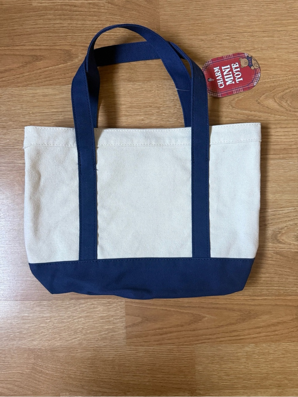 Cream Canvas Mini Tote with Navy Straps and Bear Patch - Picture 6 of 6